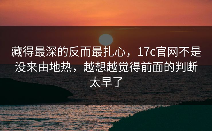 藏得最深的反而最扎心，17c官网不是没来由地热，越想越觉得前面的判断太早了