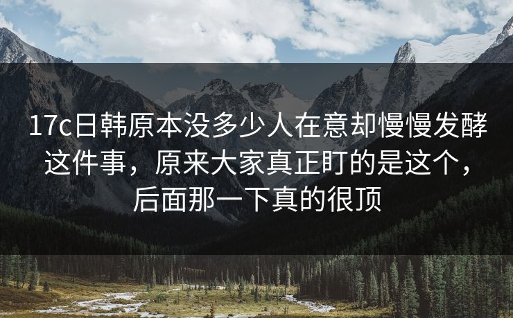 17c日韩原本没多少人在意却慢慢发酵这件事，原来大家真正盯的是这个，后面那一下真的很顶