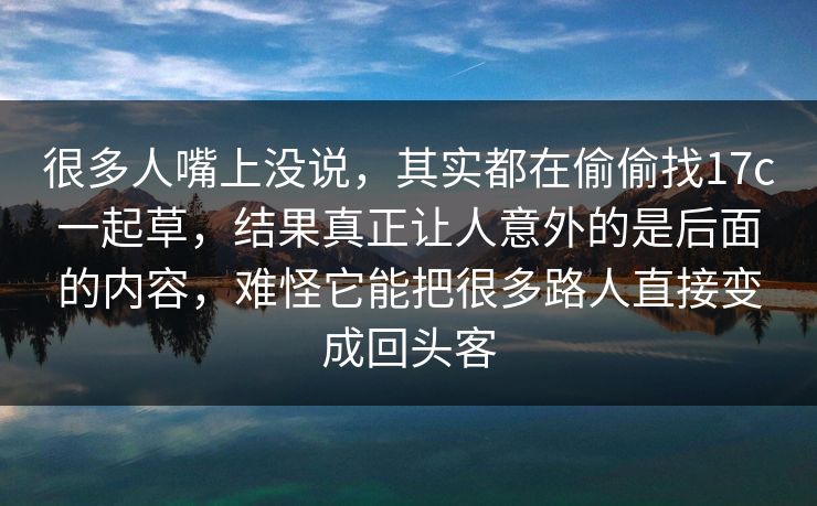 很多人嘴上没说，其实都在偷偷找17c一起草，结果真正让人意外的是后面的内容，难怪它能把很多路人直接变成回头客