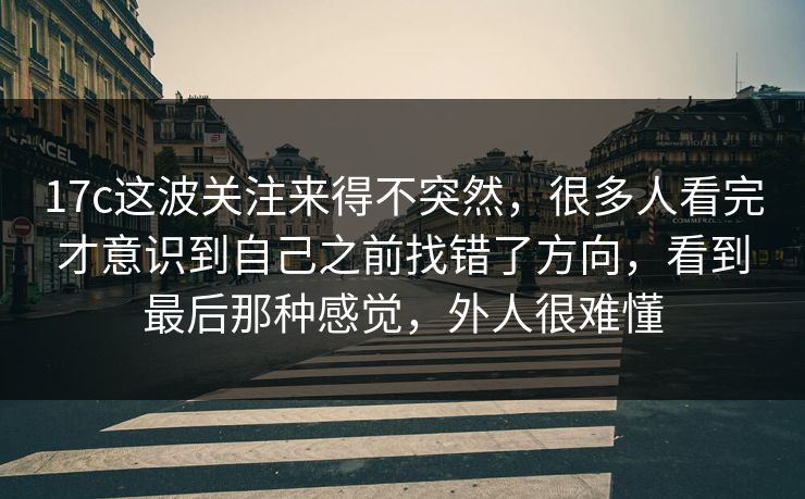 17c这波关注来得不突然，很多人看完才意识到自己之前找错了方向，看到最后那种感觉，外人很难懂